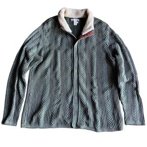 Carbon2Cobalt Cable Knit Sweater Jacket L Sherpa Collar Full Zip Olive Cotton